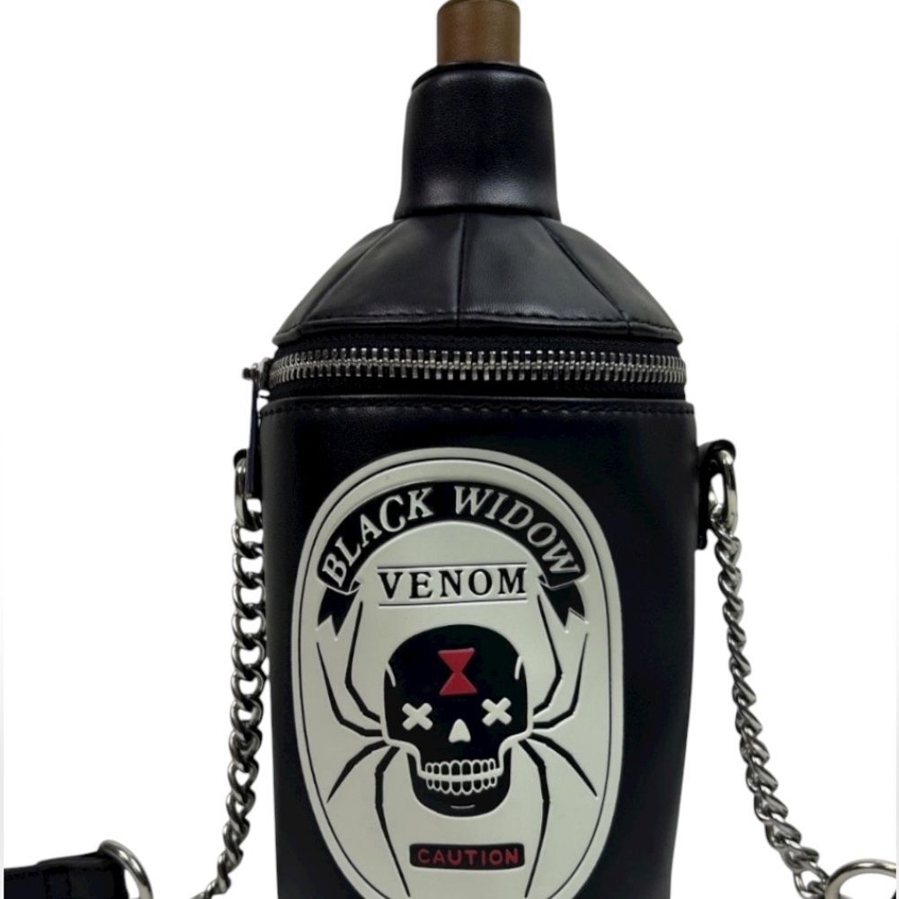 Mad Engine Black Widow Spider Bottle Shaped Crossbody Zip Bag Costume Cosplay - Picture 4 of 9